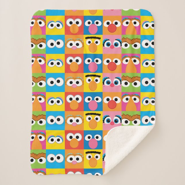 Sesame Street Character Eyes Pattern Sherpa Blanket (Front)