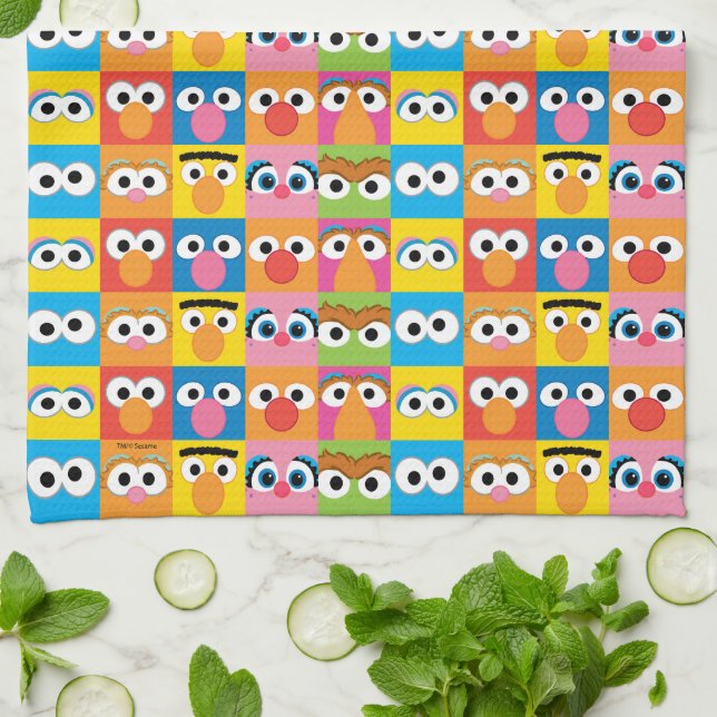 Sesame Street Character Eyes Pattern Tea Towel (Folded)