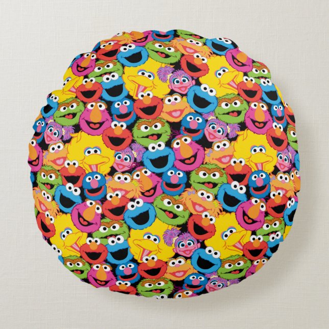 Sesame Street Character Faces Pattern Round Cushion (Front)