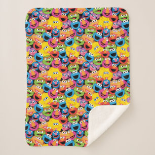 Sesame Street Character Faces Pattern Sherpa Blanket