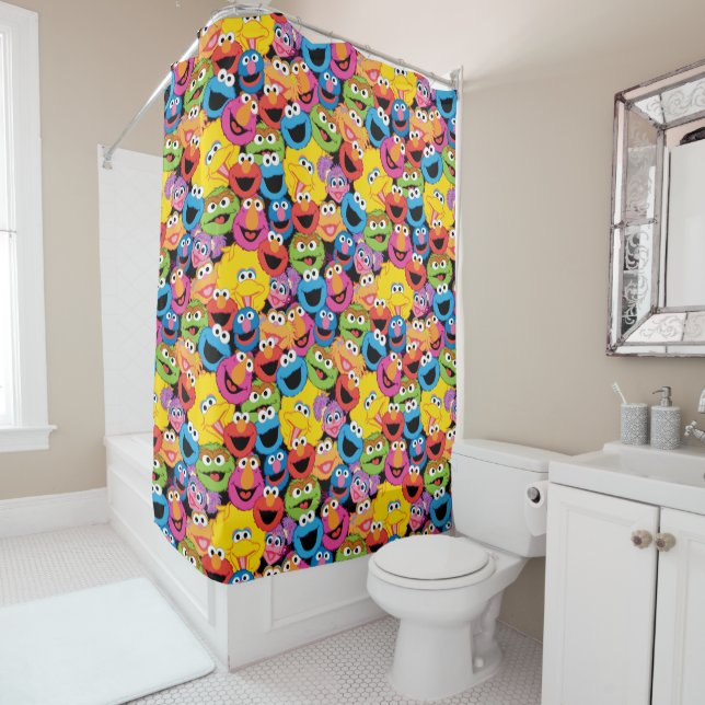 Sesame Street Character Faces Pattern Shower Curtain (In Situ)
