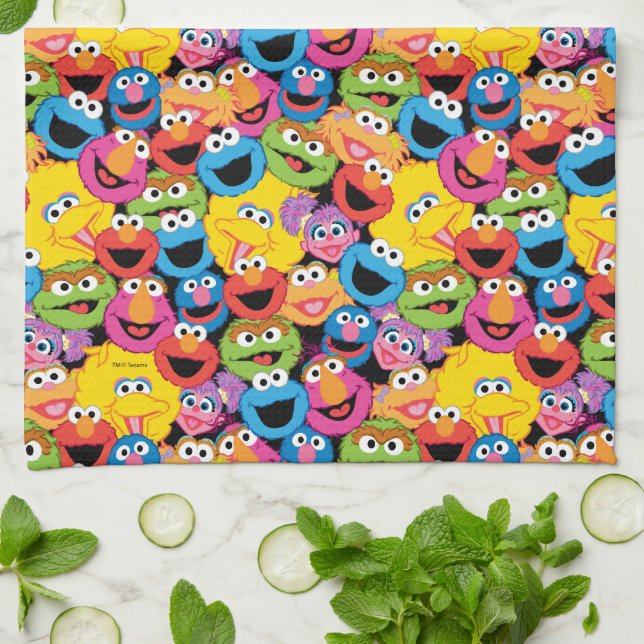 Sesame Street Character Faces Pattern Tea Towel (Folded)