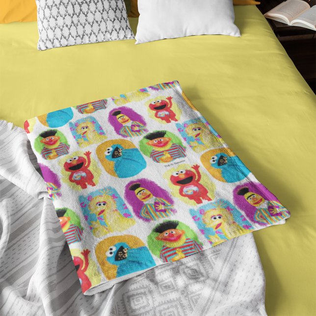 Sesame Street Character Fun & Colourful Pattern Fleece Blanket (Blanket folded on bed)