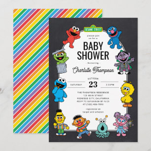 Sesame Street Characters Chalkboard Baby Shower Invitation