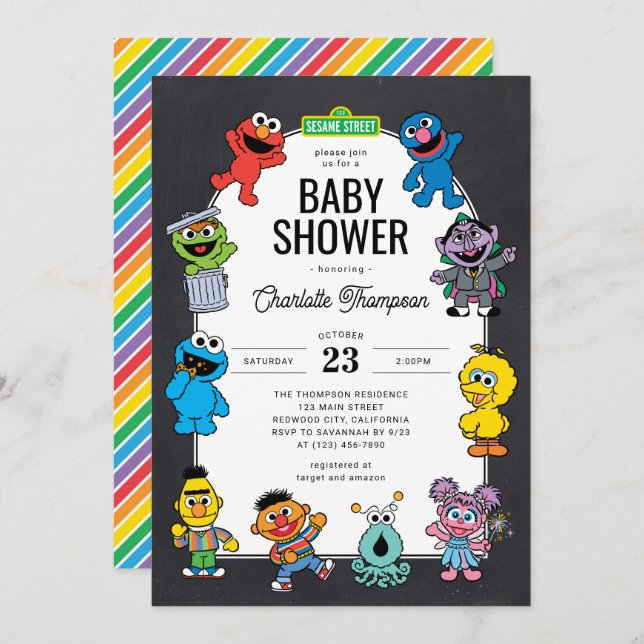 Sesame Street Characters Chalkboard Baby Shower Invitation (Front/Back)