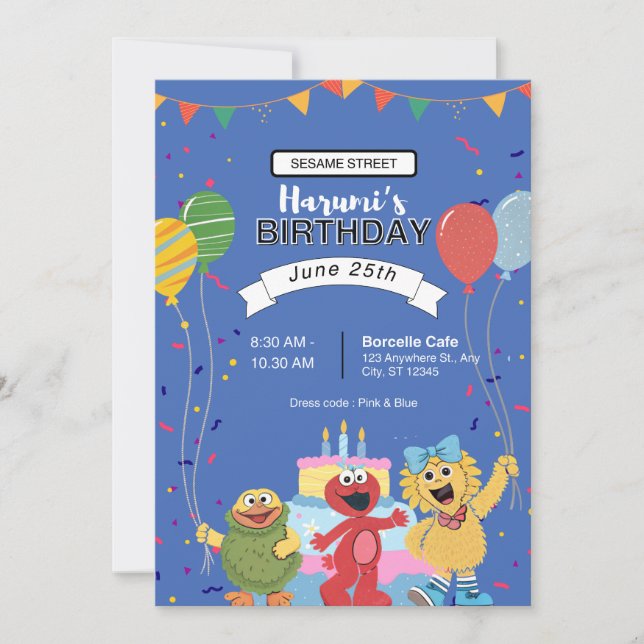 Sesame Street Characters Chalkboard Baby Shower Invitation (Front)