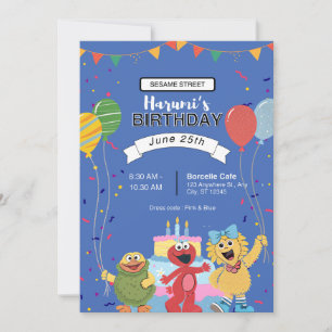 Sesame Street Characters Chalkboard Baby Shower Invitation