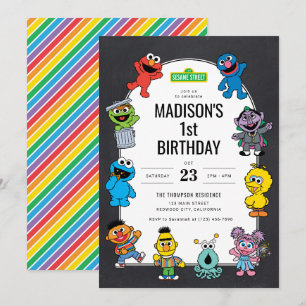 Sesame Street Characters Chalkboard Birthday Invitation