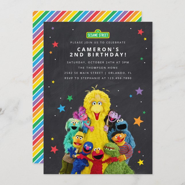 Sesame Street Characters Chalkboard Invitation (Front/Back)