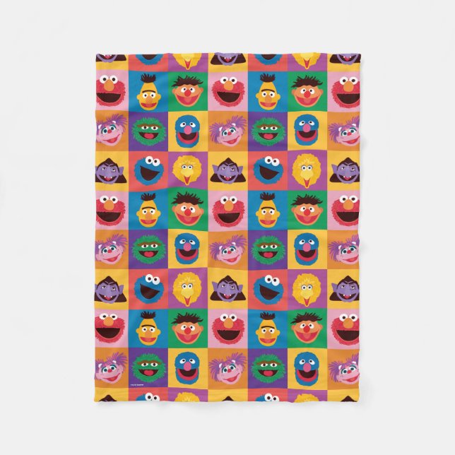 Sesame Street Characters | Colorblock Grid Fleece Blanket (Front)