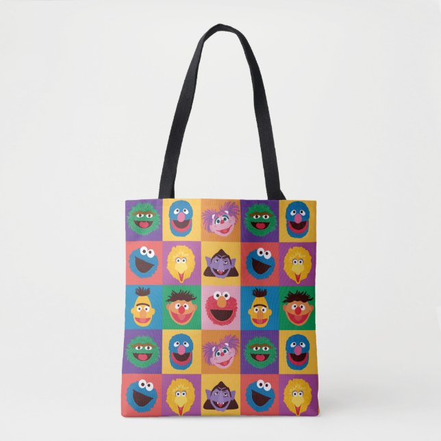 Sesame Street Characters | Colorblock Grid Tote Bag (Front)
