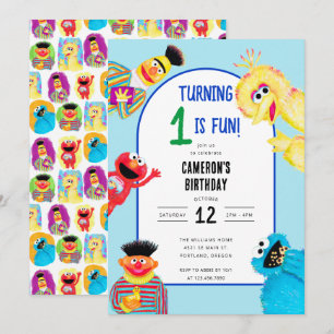 Sesame Street Characters First Birthday Party Invitation