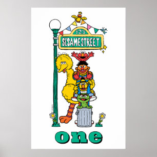 Sesame Street Characters First Birthday Poster