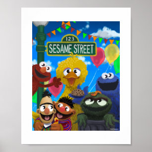 Sesame Street Characters   Party Scene Poster
