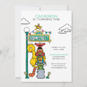 Sesame Street Characters & Street Sign Birthday Invitation
