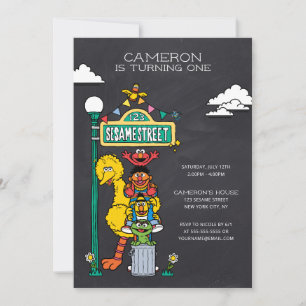 Sesame Street Characters & Street Sign Birthday Invitation