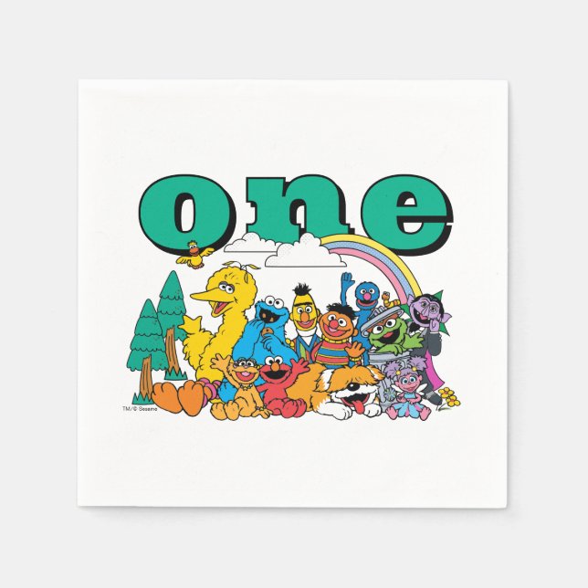 Sesame Street Characters & Street Sign Birthday Na Napkin (Front)