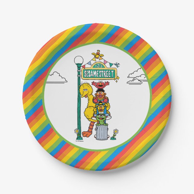 Sesame Street Characters & Street Sign Birthday Pa Paper Plate (Front)