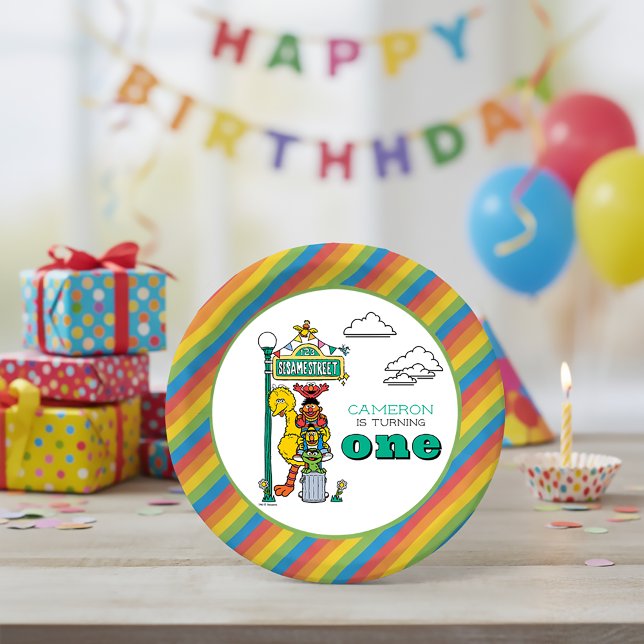 Sesame Street Characters & Street Sign Birthday Pa Paper Plate (Creator Uploaded)
