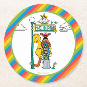 Sesame Street Characters & Street Sign Round Paper Round Paper Coaster