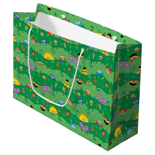 Sesame Street Christmas Lights Pattern Large Gift Bag (Front Angled)