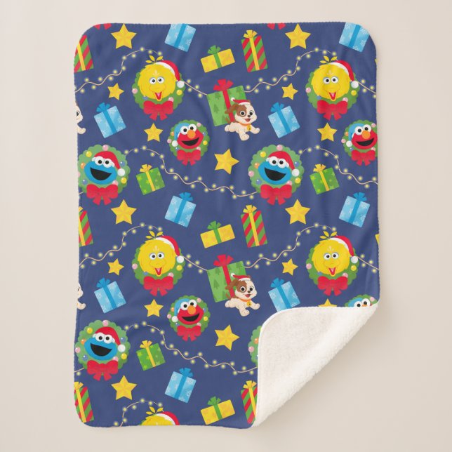 Sesame Street Christmas Lights Pattern Sherpa Blanket (Front)
