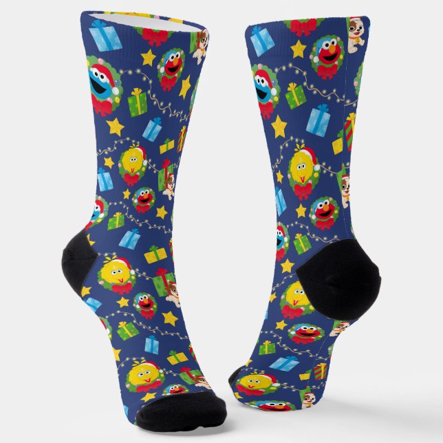 Sesame Street Christmas Lights Pattern Socks (Angled)
