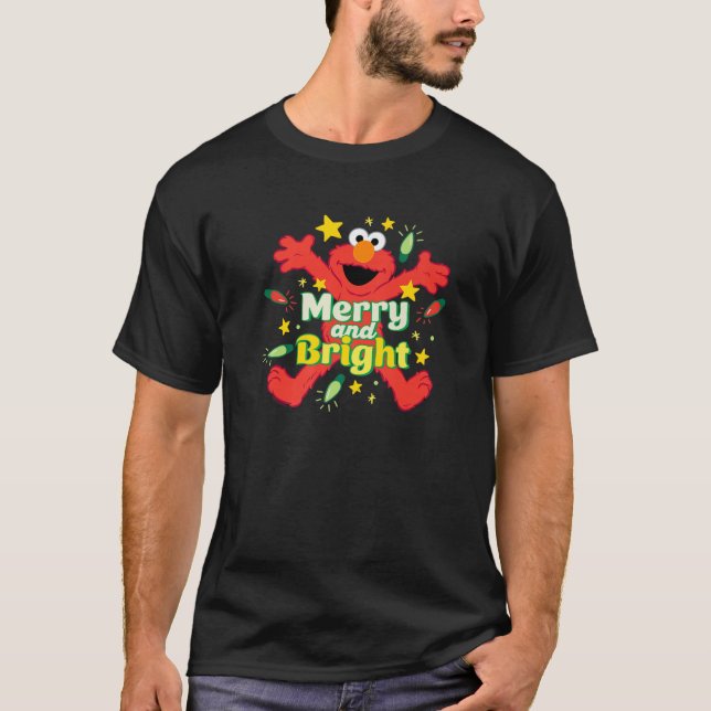 Sesame Street Christmas Merry And Bright Elmo Prem T-Shirt (Front)