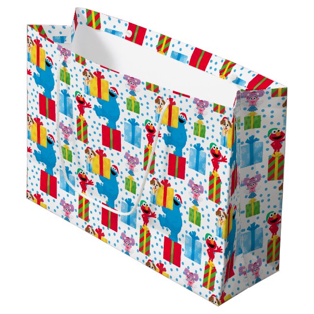 Sesame Street Christmas Presents Pattern Large Gift Bag (Front Angled)
