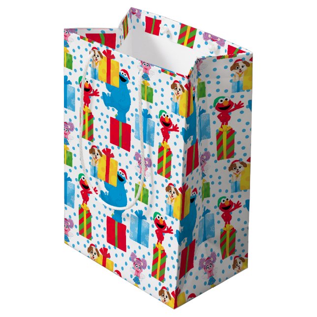 Sesame Street Christmas Presents Pattern Medium Gift Bag (Back Angled)