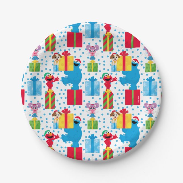 Sesame Street Christmas Presents Pattern Paper Plate (Front)
