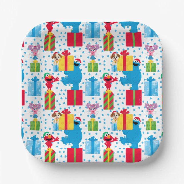 Sesame Street Christmas Presents Pattern Paper Plate (Front)