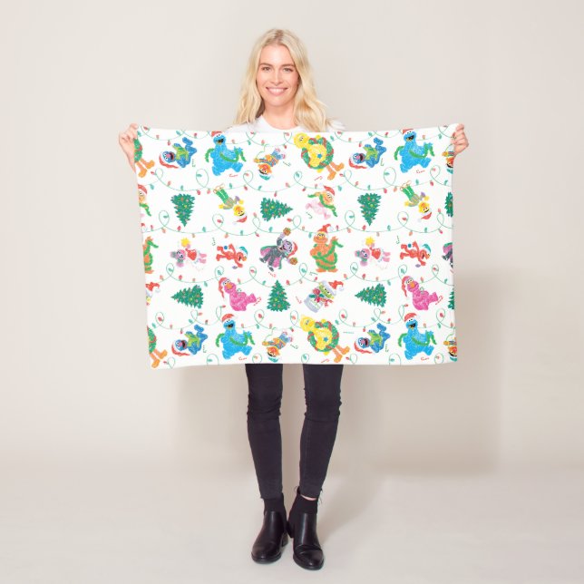 Sesame Street Christmas Tree Pattern Fleece Blanket (In Situ)