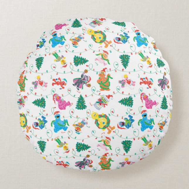 Sesame Street Christmas Tree Pattern Round Cushion (Front)