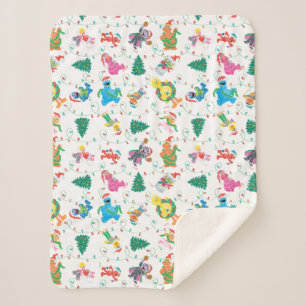 Sesame Street Christmas Tree Pattern Sherpa Blanket