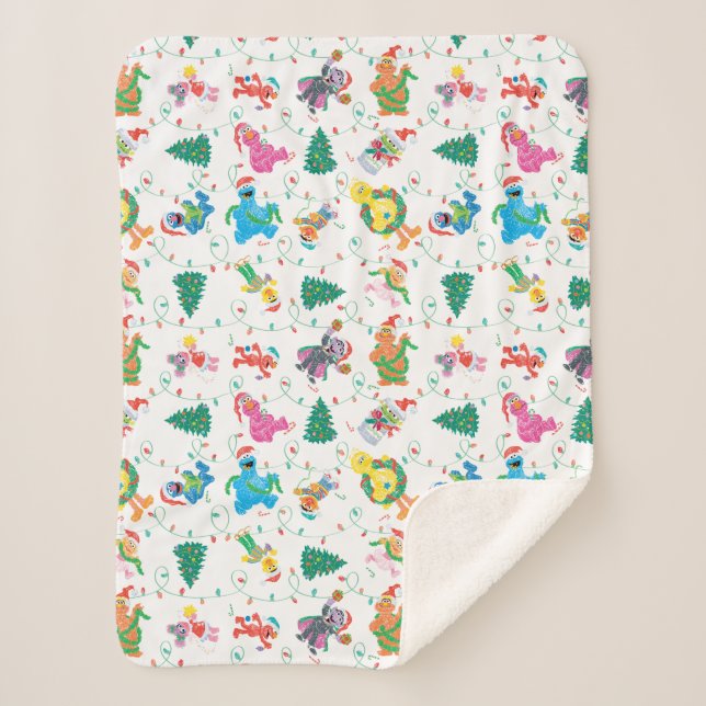 Sesame Street Christmas Tree Pattern Sherpa Blanket (Front)