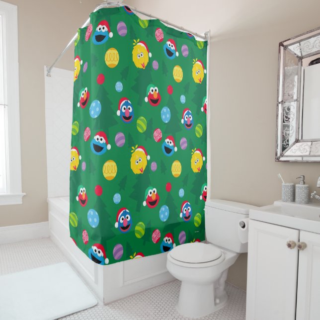 Sesame Street Christmas Tree Pattern Shower Curtain (In Situ)