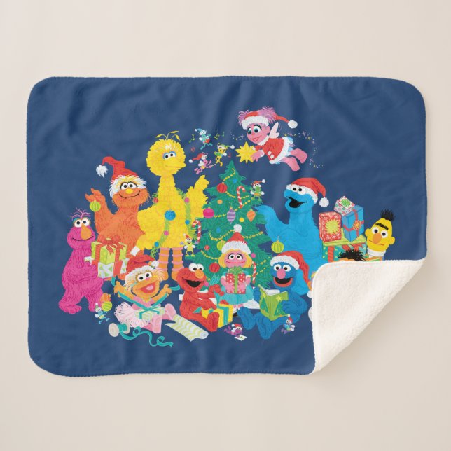 Sesame Street | Christmas with the Whole Gang Sherpa Blanket (Front (Horizontal))