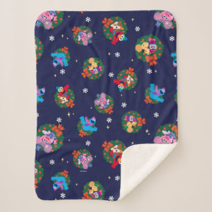 Sesame Street Christmas Wreath Pattern Sherpa Blanket