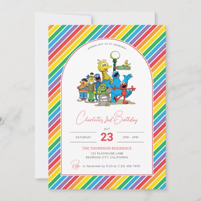 Sesame Street Colourful Rainbow Birthday Invitation (Front)
