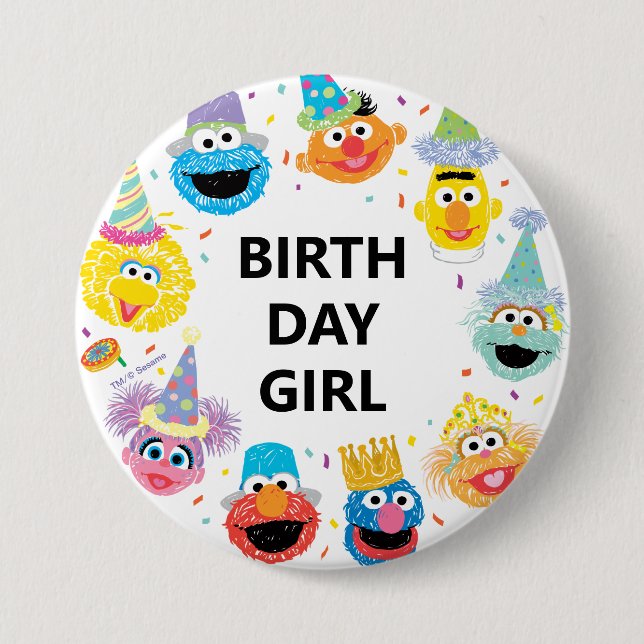 Sesame Street Confetti Birthday Girl 7.5 Cm Round Badge (Front)