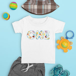 Sesame Street Confetti Pattern First Birthday Baby T-Shirt
