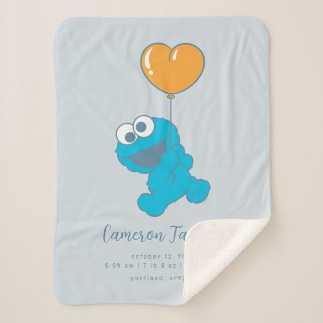Sesame Street Cookie Monster Baby Birth Stats Sherpa Blanket (Front)