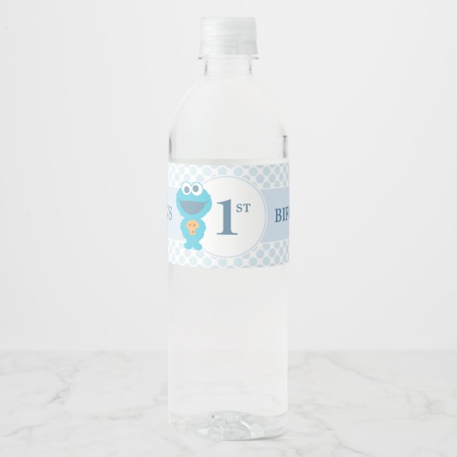 Sesame Street | Cookie Monster Baby Birthday Water Bottle Label (Front)