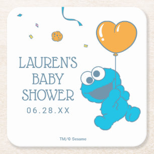 Sesame Street   Cookie Monster Baby Shower Square Paper Coaster