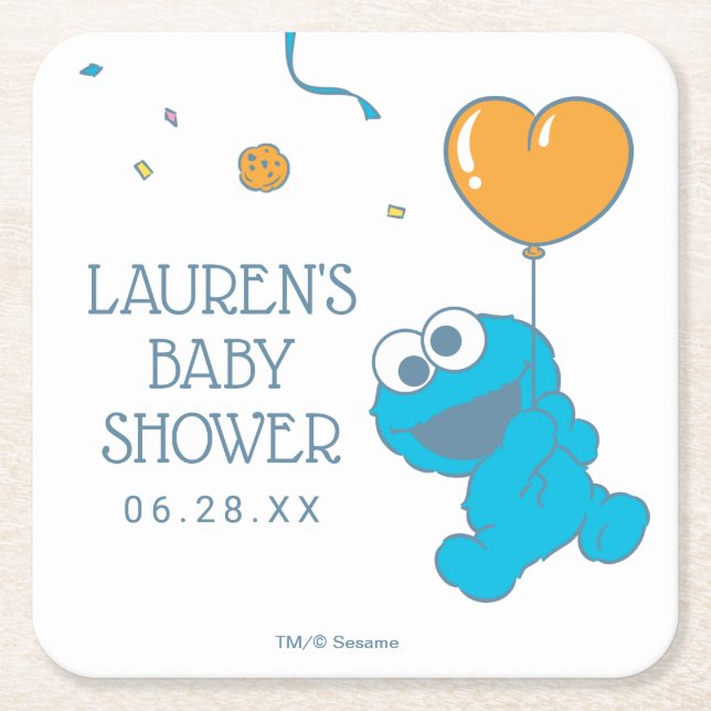 Sesame Street | Cookie Monster Baby Shower Square Paper Coaster (Front)