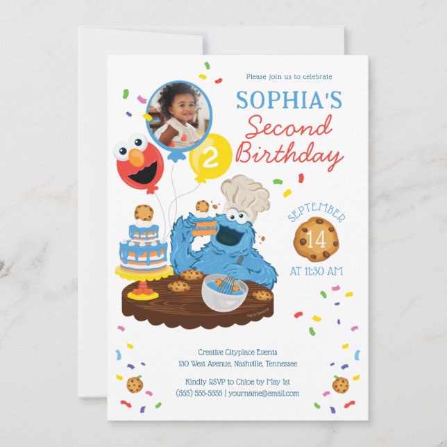 Sesame Street | Cookie Monster Cake Photo Birthday Invitation (Front)