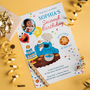 Sesame Street   Cookie Monster Cake Photo Birthday Invitation