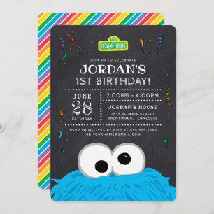 Sesame Street Cookie Monster Chalkboard Birthday Invitation