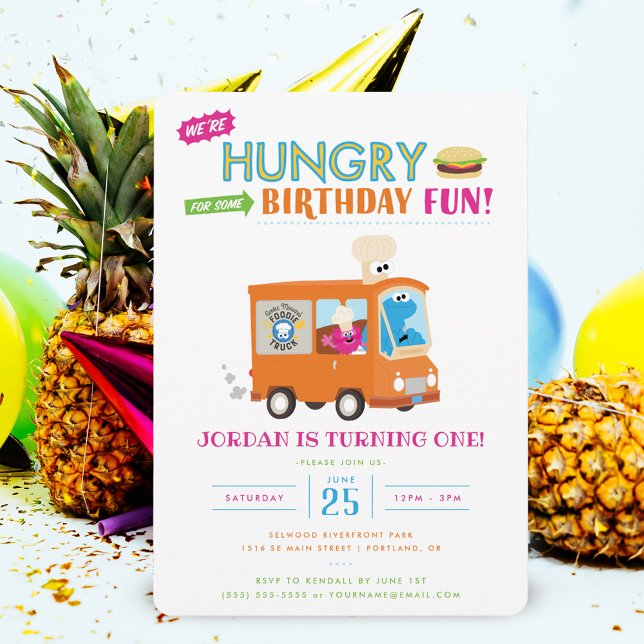 Sesame Street | Cookie Monster Food Truck Birthday Invitation (Invite on table)